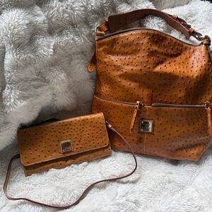 Dooney & Bourke Tan Ostrich purse SET - Shoulder Bag & crossbody Set